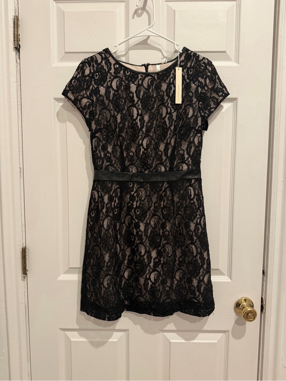 Black Lace Overlay Dress with Nude Lining